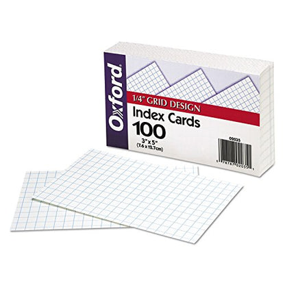 Oxford Grid Design Index Cards, 3 x 5 Inches, White, 100 per pack (02035EE)