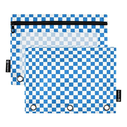 Emelivor Checkerboard White Blue Plaid Pencil Pouch for 3 Ring Binder 2 Pcs Binder Pouches with Zipper Pocket Pencil Case Bag with Clear Window for Storing College Office Supplies - color: Colored037