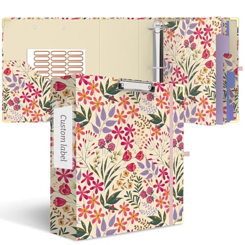 3 Ring Binder 3 Inch, Cute Round Ring Binder with 6 Tab Dividers & Label Stickers, Low Profile Clipboard with Storage, Fashion Binder for School Office Supplies (Pink Floral) - color: Pink Floral, size: 3 Inch