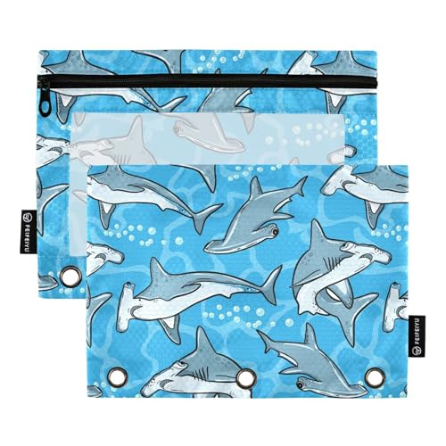 ZAZYXTJ Hammerhead Shark Binder Pencil Pouchs 3 Ring with Zipper Clear Window Office Organizers bag for School Students Teacher Supplies 2 Pack - color: Hammerhead Shark