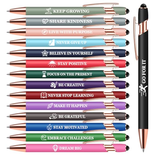15 Pack Motivational Pen Set - Inspirational Quotes Retractable Ballpoint Pens for Office School Supplies, Encouragement Gifts for Women & Men, Multicolor - color: Multicolor, style: Gratitude