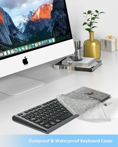 FENIFOX Wireless Keyboard, Bluetooth & 2.4G USB & USB-C Rechargeable Silent Ultra Quiet Low Profile Compact Full Size with Number Pad Soft Multi Device for Mac MacBook Windows PC - Black & Grey - color: Black Gray