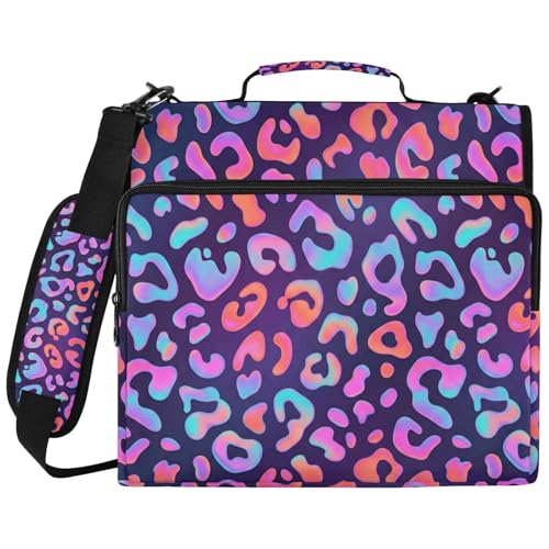 Leopard 2inch 3 Ring Zipper Binder Multi-Pocket Storage Holds 14 Inch Laptop for Students and Office Use - color: Leopard