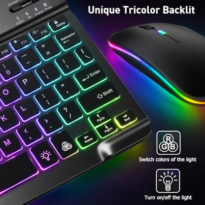 Backlit Bluetooth Keyboard and Mouse for iPad, Rechargeable Slim Portable Wireless Keyboard and Mouse for iPad Tablets, Compatible for All iOS/Windows/Android System Devices-Black