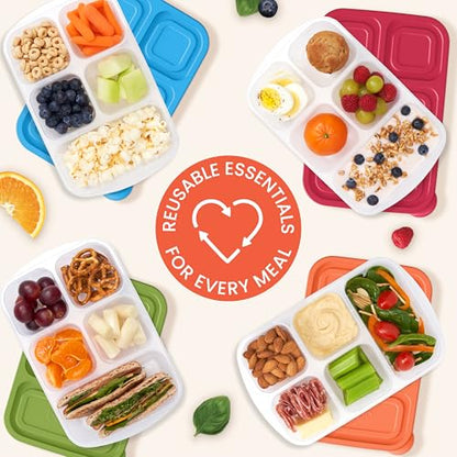 Bentgo Easyboxes - Reusable 5-Compartment Food Containers, Stackable 8-Piece Set, 4 Trays & 4 Lids, BPA-Free Food Storage for Meal Prep, School, & Work; Lunch Boxes with Patented Design (Classic) - color: Classic