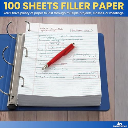 1InTheOffice College Ruled Filler Paper 5.5 x 8.5 Mini Binder Filler Paper, White, 100 Sheets/Pack