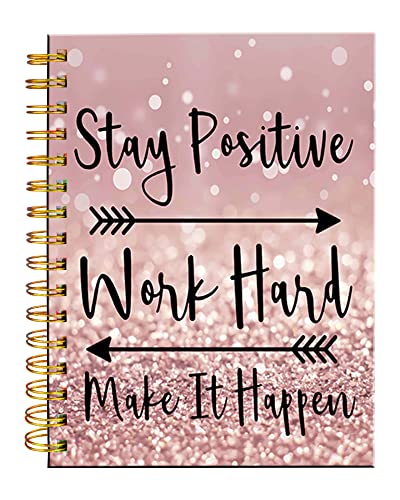 iampanda Spiral Journal Notebook,Strong TwinWire Binding with Premium Paper for Girl Women,Rose Gold and Silver Glitter Design 60 Sheets A5 College Ruled NotebookJournal,Perfect for School Office - color: Glitter Quote