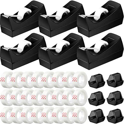Yahenda 6 Pack Desktop Tape Dispenser Non Skid Base with Transparent Invisible Tape and Replacement Cores for Wrapping Home Office Supplies