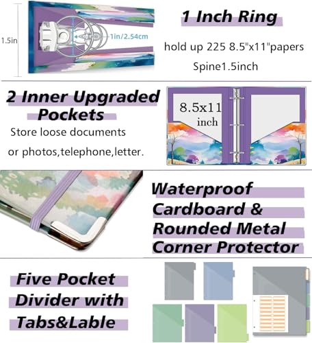 3 Ring 1 Inch Binder Organizer, BVSSX Three Ring Binders with Clipboard, 5-Tabs Pockets Dividers, Plastic Folder, 18 Divider Stikers,Pen Loop (Rainbow Trail, Letter Size) - color: Rainbow Trail, size: 1in（Letter Size）