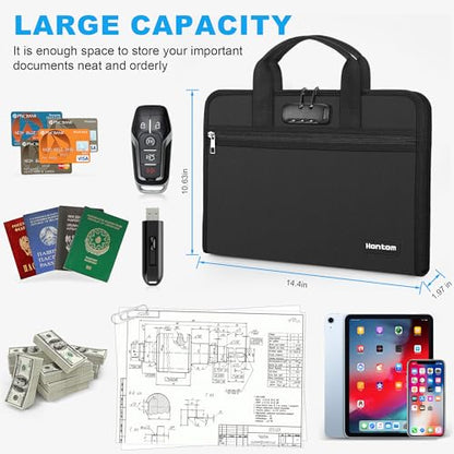 Hontom Fireproof Accordion File Organizer with Lock, 13 Pockets File Folder | Expanding Portable Business Document Organizer with Handle and Secure Storage for Letter A4 Files