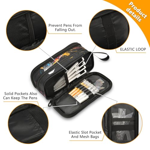 ALAZA Black Bow Pattern Large Pencil Case, Pen Pouch Pencil Bag with 3 Compartments Pen Holder Organizer Stationery Bag - color: A3595