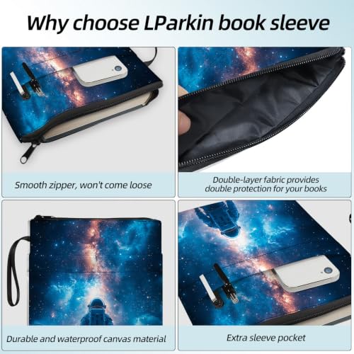 Padded Book Sleeve with Zipper & Front Pocket, Fabric Book Cover | Cosmic Astronaut In Galaxy11.4"x8.7" Washable Canvas Pouch for Hardcovers, Tablets & Reading Accessories - color: Cosmic Astronaut in Galaxy