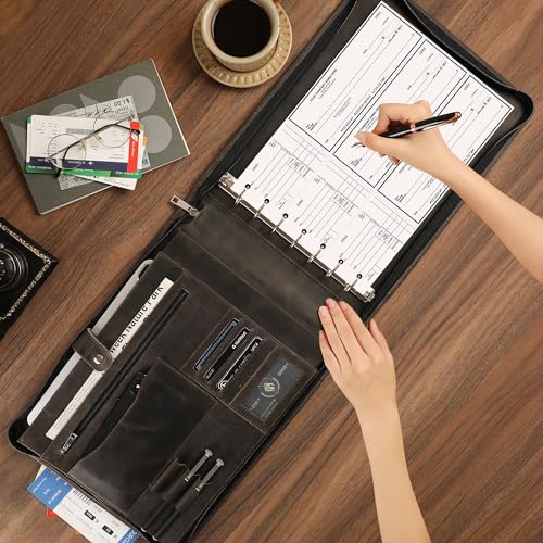 DUKE&COW Leather Business Check Binder - Zippered, 7 Ring, 600 Checks Capacity, 9 x 13 inch Sheets, Grey - color: Grey, size: Custom