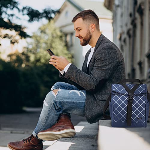 MIER Insulated Lunch Bag Roll Top Lunchbox for Women Men Adults Foldable Rolltop Lunch Tote with Shoulder Strap for Work Office Picnic, Water Bottle Holder, Blue - color: Blue