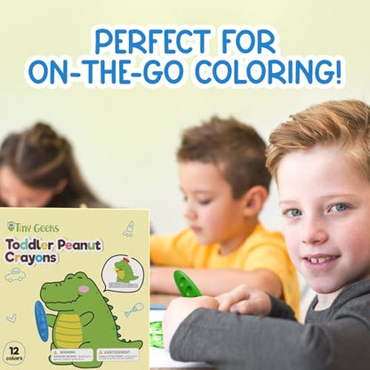 TinyGeeks 12 Peanut Crayons - Non Toxic Crayons for Toddlers - Washable for Kids Ages 4-8 - Easy To Hold - Toddlers 2-4 Years - Ergonomic Shape