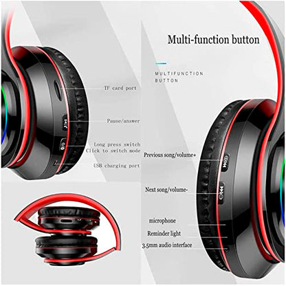 Kids Bluetooth Over Ear Headphones with Colorful LED Lights for Travel,Home | Built-in Mic, Bluetooth 5.0, Wired and Wireless Foldable Stereo Headphones for Classroom, Office, Tablet, Airplane - color: Black 2