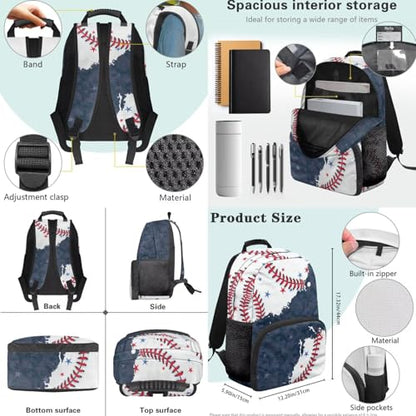 Baseball 3PCS Kids School Backpack for Boys Girls, 3 in 1 Set Student Teens School Bag 17 Inch Bookbag with Lunch Bag Pencil Case - color: Baseball