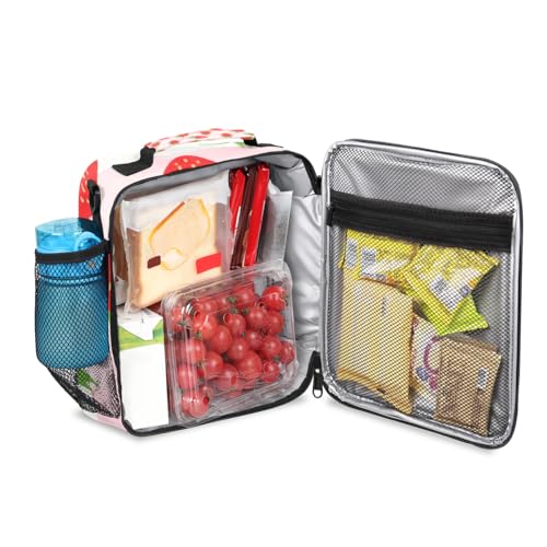 Pardick Fruit Strawberry Insulated Lunch Bag Girls,Kids Thermal Meal Cute Pink Stripe Reusable Lunch Box Children Waterproof Back to School Picnic - color: Strawberry