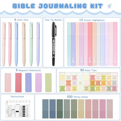 DazSpirit 25Pcs Bible Journaling Kit, Bible Study Supplies for Women | Includes 12 No Bleed Bible Highlighters, 6 Color Pens, 90 Laminated Bible Tabs, Magnetic Bookmarks & Sticky Notes - style: 12 Highlighters