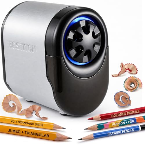 Bostitch Office QuietSharp Electric Pencil Sharpener, Sharpens Standard & Colored Pencils, Heavy Duty Classroom or Office Use, Size Selector with 6 Different Sizes, Silver/Black