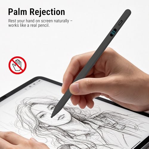 2-in-1 Stylus Pen for Touch Screen with LED Power Display, Universal Stylus Active Pencil for iPad 2018-2026, iPhone, Samsung, Android Tablet, Switch- Tilt Sensitivity Drawing, Fast Charge Digital Pen - color: Black