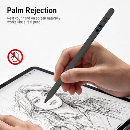 2-in-1 Stylus Pen for Touch Screen with LED Power Display, Universal Stylus Active Pencil for iPad 2018-2026, iPhone, Samsung, Android Tablet, Switch- Tilt Sensitivity Drawing, Fast Charge Digital Pen - color: Black