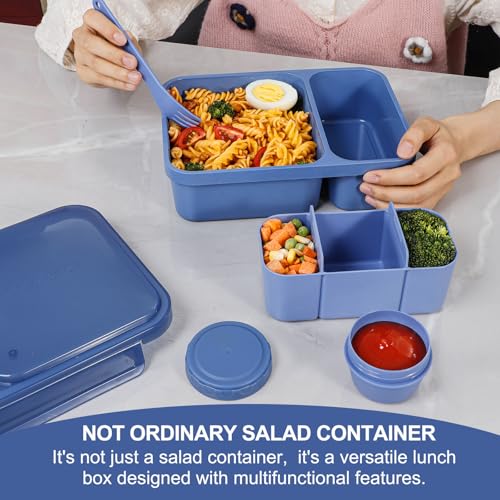 Caperci 2 Pack Salad Containers - Extra-Large 62oz Bento Lunch Box for Adults, 2-Compartment Meal Prep Container with Removable Toppings Tray, Sauce Cup, Reusable Fork, BPA-Free (Navy & Pink) - color: Navy Blue & Pink