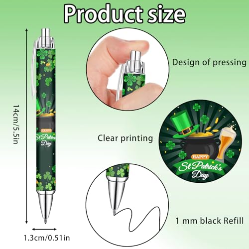 Idealmuzik Green Theme Ballpoint Pens Set of 10 – Shamrock & Lucky Clover Design with Smooth Black Ink – Inspired Pens for Office, Home, Party Favors, and Gifts - style: St. Patrick's Day