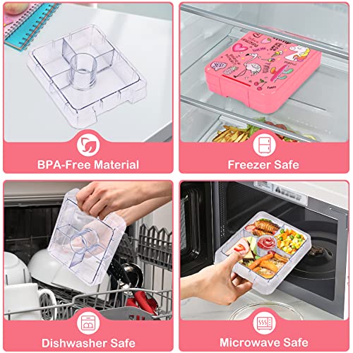 Pawtong Bento Lunch Box Set With 10oz Soup Thermo, Leak-proof Lunch Containers with 4 Compartment, Kids Hot Thermo Food Jar/Insulation Lunch Bag, Food Containers for School（Flamingo） - color: Pink-flamingo