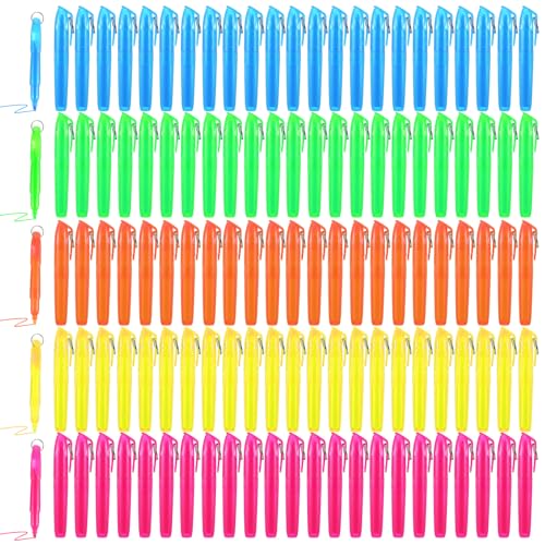 120 Pcs Mini Highlighters, 5 Colors with Key Ring, Chisel Tip, Quick Dry Highlighter, Color Highlighter, Transparent Visible Fluorescent Pen Shell, Suitable for Highlighting in Offices, Schools, Home