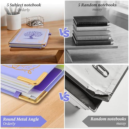 Hardcover Spiral Notebook Journal with Removable Dividers Tabs, 5 Subject Notebooks for Work School, 300 pages 8"x10" B5 leather Journal College Ruled, Cute Journal for women, Purple - color: Purple