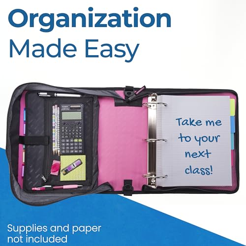 Case-it Mighty Zip Tab Zipper Binder, 3" O-Ring with 5-Color tabbes, Expanding File Folder and Shoulder Strap and Handle, D-146-Light Pink - color: Light Pink, size: 1 Pack