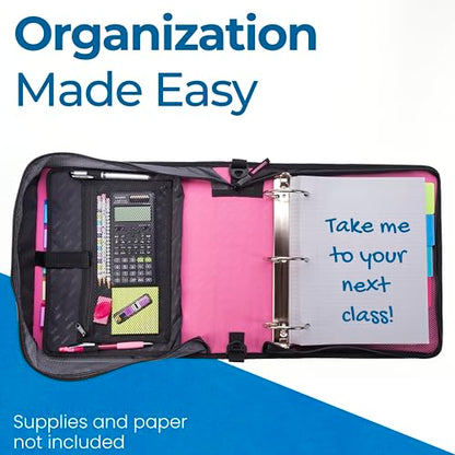 Case-it Mighty Zip Tab Zipper Binder, 3" O-Ring with 5-Color tabbes, Expanding File Folder and Shoulder Strap and Handle, D-146-Light Pink - color: Light Pink, size: 1 Pack