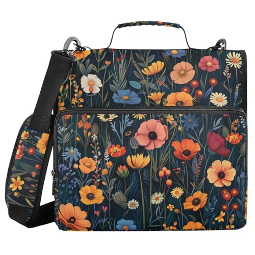 Vibrant Wildflowers Colorful Zipper Binder with Shoulder Strap Bag 3 Ring Binder Organizer Large Capacity Multiple Compartments for School Office - color: Multicolored 20