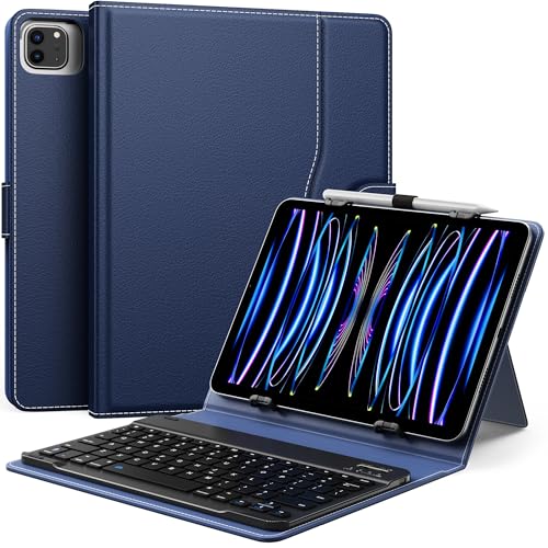 MoKo Universal Tablet Case with QWERTY Keyboard for 9",9.7",10.1",10.2",10.4",10.5",10.9",11" Tablets, with Removable Wireless Bluetooth Keyboard&Pen Holder for iPad, Samsung, Fire, Pixel, Dark Blue - color: Dark Blue