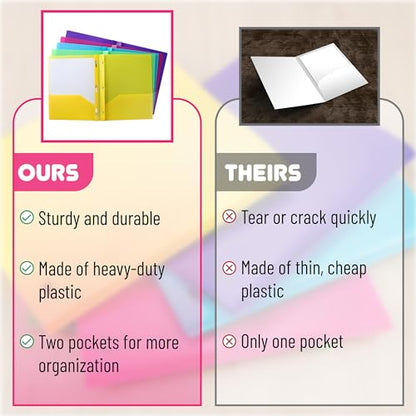 Mr. Pen- Plastic Folders with Pockets and Prongs, 15 Pack, Letter Size | Pocket Folders, Folders with Prongs - color: Bright Colors, size: 15 Pack