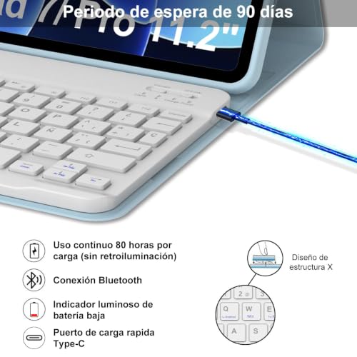 IVEOPPE Keyboard Case for Xiaomi Pad 8/8 Pro/Pad 7/7 Pro 11.2 Inch | Magnetic Detachable Bluetooth Connection,Pencil Holder,Stain-Resistant Full Protective Cover, Rechargeable, Blue - color: Sky Blue(Non-Backlit Keyboard)