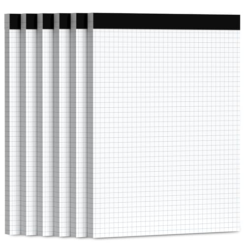 Graph Paper 8.5 x 11, 6 Pack, 4x4 Graph Ruled, Grid Paper 8-1/2 x 11, Blueprint Quadrille Pad 8.5'' x 11'', Easy Tear Off Graph Paper Pad White Grid Notebook, White Draft Paper 30 Sheets/Pad - style: 6 Pack - 8.5 x 11.75 IN - 30 Sheets - White