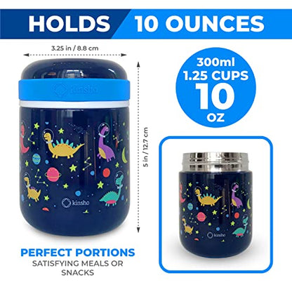 Dinosaur Bento Lunch Box for Boys with Thermo Stainless Steel Food Jar for Hot Food Soup, Insulated Dinosaur Lunch Bag and Ice Pack Set, Kids Container Boxes with 4 Compartments, Blue Space Dino - color: Blue Rocket Dino Set