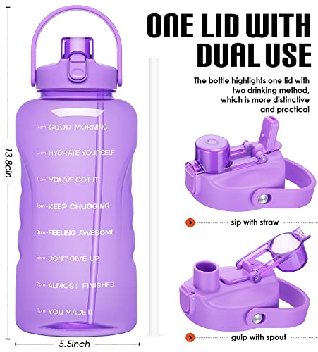 HydroPal 1 Gallon Water Bottles with Straw, 128 oz Water Bottle BPA Free Innovative 2-IN-1 Lid Gym Bottle with Times to Drink Motivational, Large for Sports Fitness Camping Water Jug （13.8X5.5 inch） - color: Amethyst
