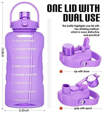 HydroPal 1 Gallon Water Bottles with Straw, 128 oz Water Bottle BPA Free Innovative 2-IN-1 Lid Gym Bottle with Times to Drink Motivational, Large for Sports Fitness Camping Water Jug （13.8X5.5 inch） - color: Amethyst