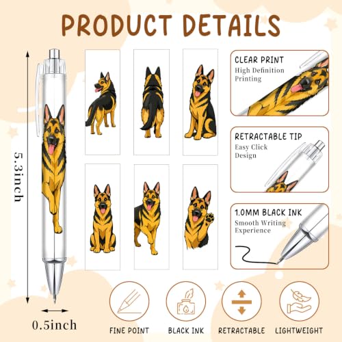 Cute German Shepherd Pens 6-Pack, Funny Dog Ballpoint Pens for Kids & Women, Puppy Gifts for Dog Lovers, School Supplies, Office Desk Accessories, Party Favors