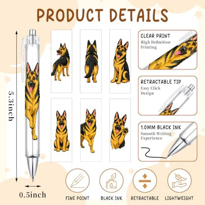 Cute German Shepherd Pens 6-Pack, Funny Dog Ballpoint Pens for Kids & Women, Puppy Gifts for Dog Lovers, School Supplies, Office Desk Accessories, Party Favors