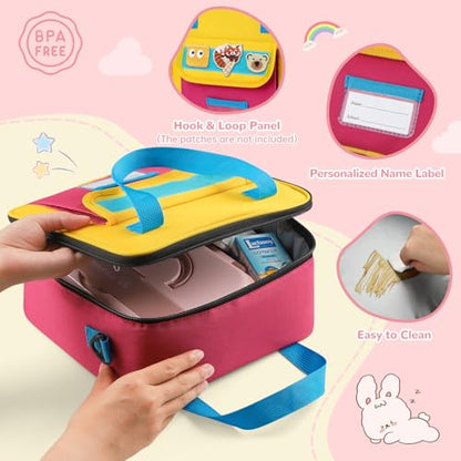 REDSHELL Lunch Box Kids, Large Insulated Lunch Bag for Girls, Pink Blue | Tactical Style, Cooler Lunchbag, Square Toddler Lunchbox, School & Daycare, Lunch Tote, Water Bottle Holder, Adjustable Strap - color: Pink & Blue