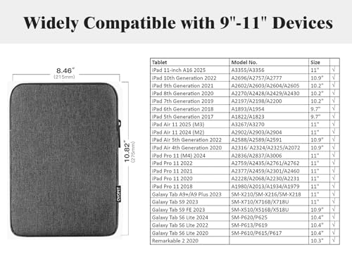 TiMOVO 9-11" Tablet Sleeve Bag, Dark Gray | Fit iPad 11" A16 2025 / 10.9"/10.2" / Air 11" 5/4 Gen / Galaxy Tab A9+/A11Plus 11", Fit Smart Keyboard - color: Aa-Dark Gray, size: 9-11 Inch