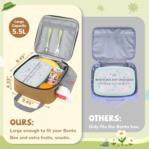 REDSHELL Lunch Box Kids, Large Insulated Lunch Bag for Boys Girls, Brown | Tactical Style, Cooler Lunchbag, Square Toddler Lunchbox, School & Daycare, Lunch Tote, Water Bottle Holder, Adjustable Strap - color: Brown