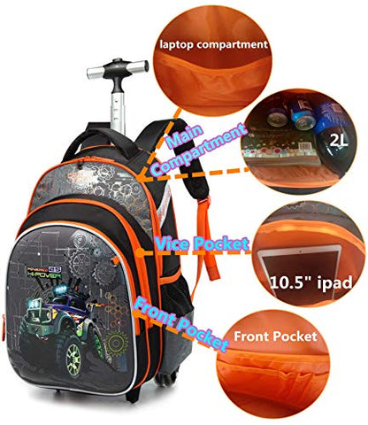 Meetbelify 3Pcs Rolling Backpack for Boys with Lunch Bag Pencil Case School Bags Wheeled Backpack - color: Gray