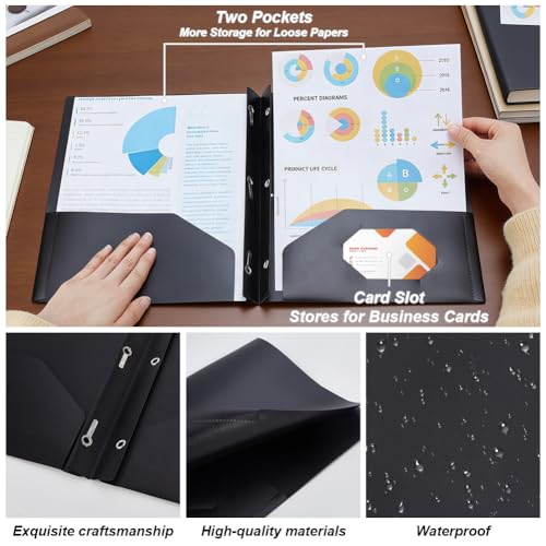 AHANDMAKER 12 Pack Plastic Folders with Pockets and Prongs, Durable 2 Pocket Project File Folders with 3 Prong Fasteners for Letter Size Papers Home School Office Business Use, Black - color: Black