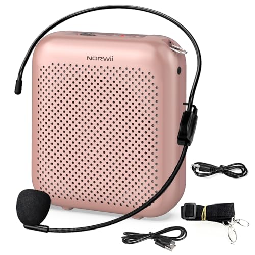 Norwii Bluetooth Voice Amplifier, Power Amplifiers, Portable Mini Wired Microphone Headset for Teacher Classroom & Outdoor Lectures, Teaching, Tour Guides, USB-C Rechargeable - 2000mAh, Rosegold - color: Rose Gold - 2000mAh