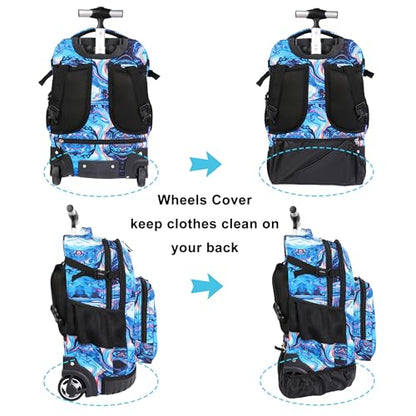 Tilami Rolling Backpack 19 inch with Lunchbox Wheeled Laptop Backpack, Painting Blue - color: Painting Blue